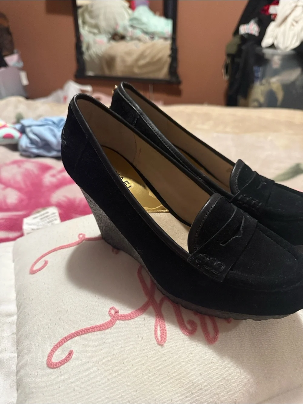 Michael Kors Black Suede Wedge Loafers
